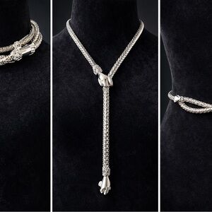 Vintage DL Auld Silver Mesh Snake Necklace Hand Clasp Belt Collar Lariat Choker